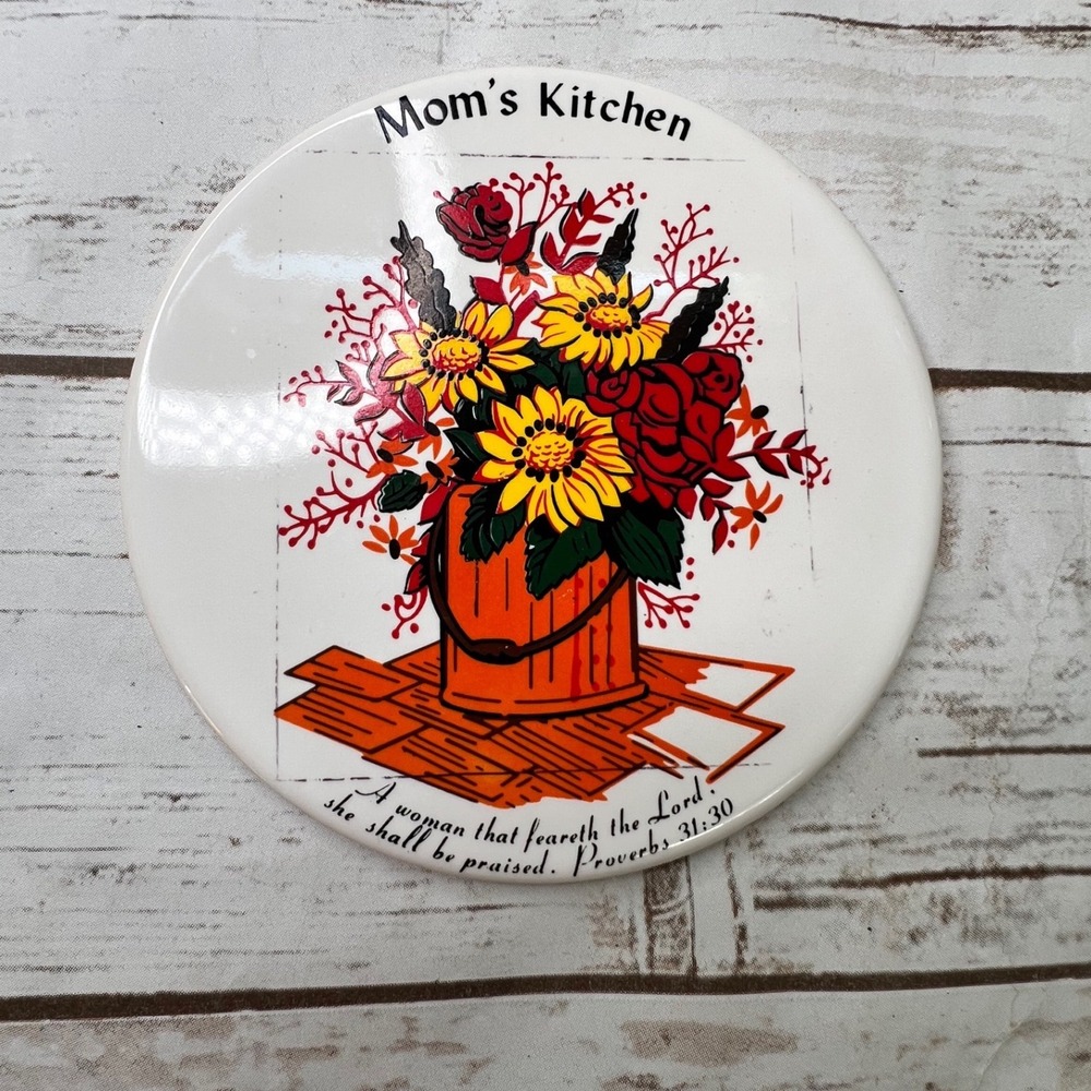 Mid-State Ceramic‎ Trivet Tile White Mom's Kitchen Proverbs 31:30 Floral 6in